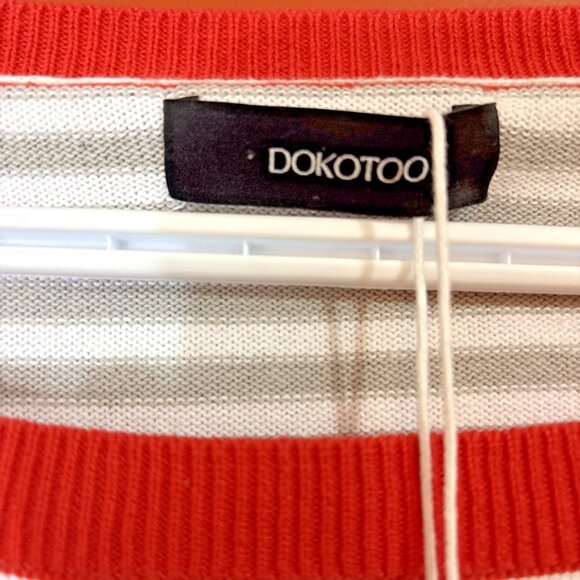 Dokotoo Sweater White Gray Stripe Orange Trim Preppy Classic Long Sleeve 2XL NWT - Picture 3 of 11